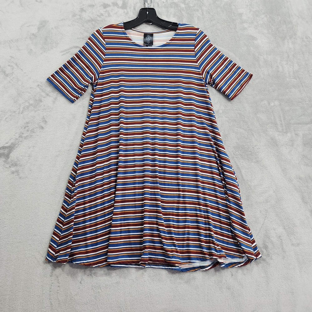 NEW Agnes & Dora Top Womens XS Blue Red Striped Swing Tunic Short Sleeve Stretch